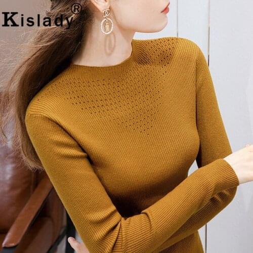 Kislady Autumn Winter Turtleneck Long Sleeve Knitted Shirt Elegant OL Plus Size Tops Patchwork Shirt Korean Hollow Out Clothes