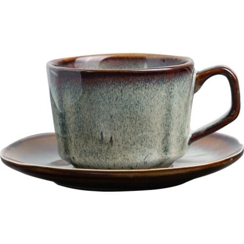 Kiln Change Coffee Cup and Saucer Set Mug Retro Office Water Cup Japanese Breakfast Cup Ceramic Milk Cup Coffee Cup Set Gift