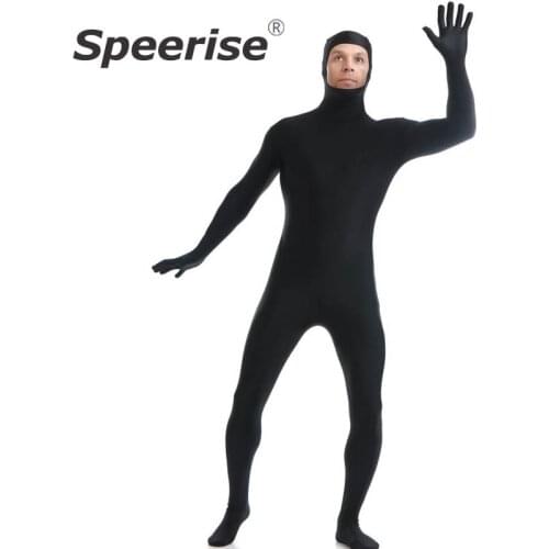 Adult Face Open Black Zentai Suit Men Bodysuit Full Body Cosplay One Piece Lycra Spandex Nylon Halloween Dance Costumes Unitard