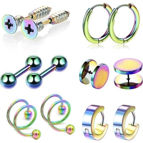 Stainless Steel Earrings Earrings Set 12 European and American Hip-hop Jewelry Barbell Zircon Ear Buckle Ear Clip