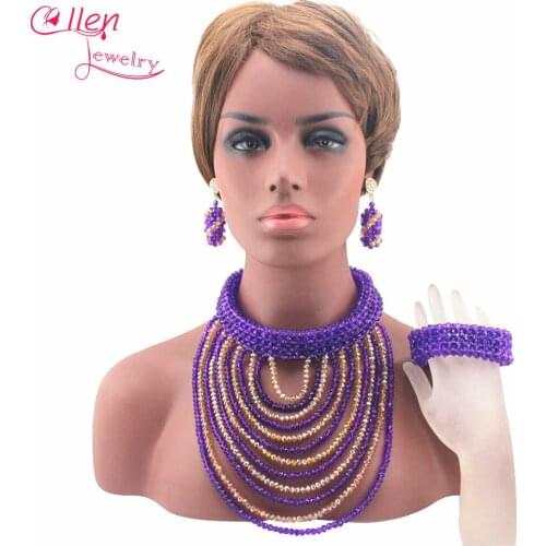 New Fashion Chunky Bib African Wedding Jewelry Sets Nigerian Mix Crystal Beads Wedding Bridal Jewelry Set Free Shipping W13058