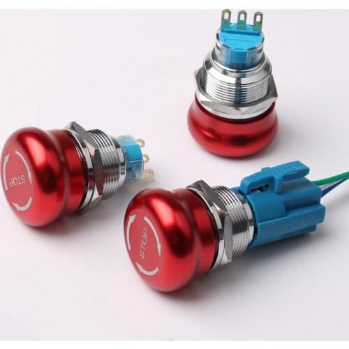16mm 19mm 22mm Red Mushroom Head with Arrow Emergency Stop Metal Push Button Switch Self-locking/Latching