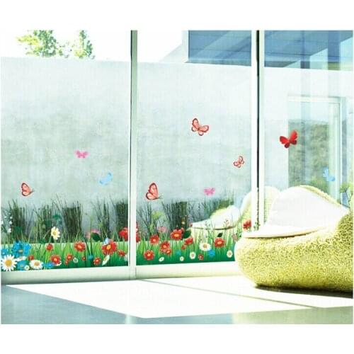 Fly butterfly ovely flower green Grassland skirting board fence line decortaion , beautiful PVC decal sticker,2pcs per lot