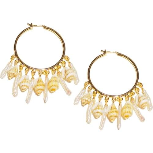 Lii Ji Real Keshi Pearl Freshwater Pearl Earring Puka Shell Hoop Earring handmade Beach Bohemia Jewelry for Women Summer Gift