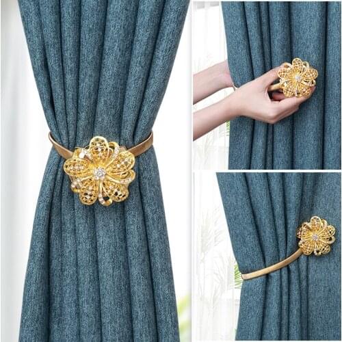 Zollor Magnetic Crystal Flower Curtain Tie Rope Backs Alloy Buckle Accessory Rods Accessoires Hook Holder Home Decorations