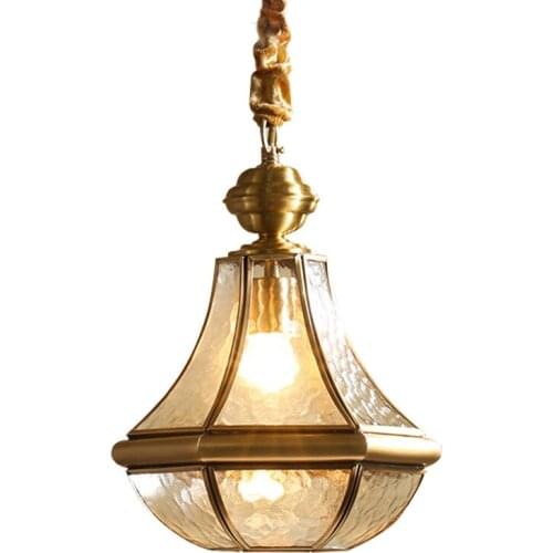 American Style Porch Small Chandelier Copper Single Head Glass Dining Room Balcony Creative Corridor Bedroom Chandelier