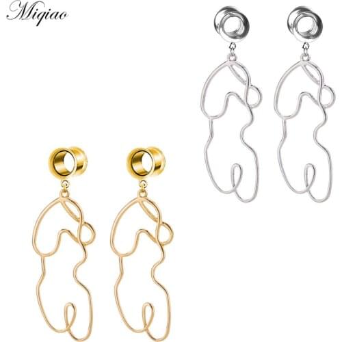 Miqiao 2pcs Simple Hot Selling Stainless Steel Hollow Body Contour Ear Expander Body Exquisite Piercing Jewelry