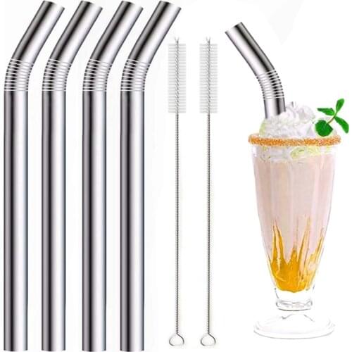 304 Stainless Steel Smoothie Straws 12mm Wide Reusable Metal Drinking Straw for Milkshake Boba Bubble Tea Bent Straws Set