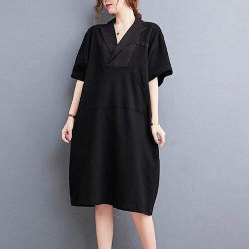 Korea Style Notched Collar Fashion Girls Shirts Dress Soft Cotton Loose Women Casual Summer Dress Office Lady OL Work Dress
