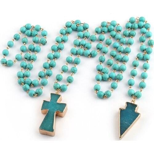 Fashion Natural Semi Precious Stones with natural cross & arrowhead stone charm Pendant Handmade Necklace Women Jewelry