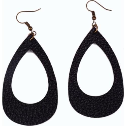 Rainbery Fashion Teardrop PU Leather Drop Earrings Antique Looking Various 10 Colors Leather Hollow Bohemian Earrings JE0601