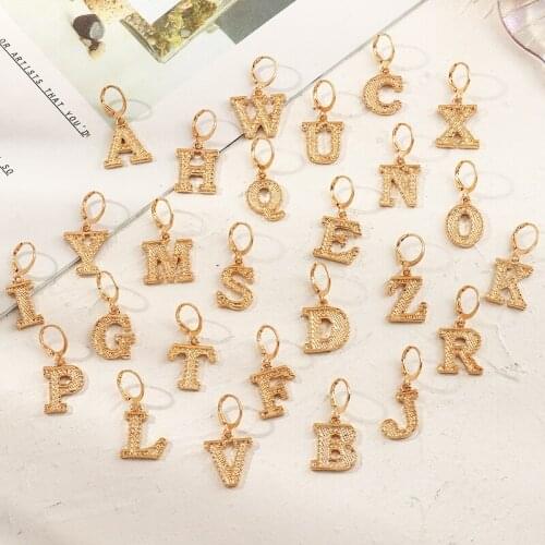Fashion Golden Initial Letter Drop Earrings for Women Gold Family Couple Name A-Z Alphabet Earring Dangle Jewelry Lover Kid Gift