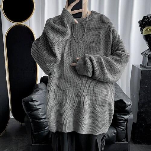Men Korean Fashion Sweaters Solid Color Oversized Sweater Men Long Sleeve Shirts Autumn Winter Clothing Men Streetwear Pullovers