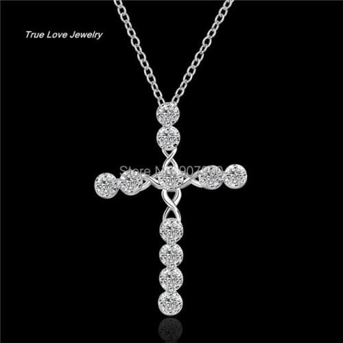 N668 New Design Silver color Cross Pendant with Zircon Fashion Jewelry beautiful wedding gift Top quality