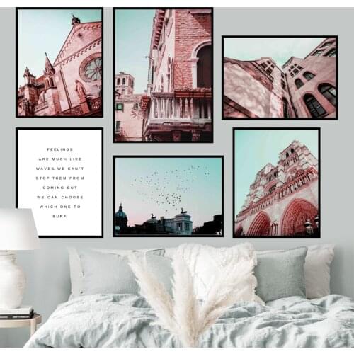 Pink Notre Dame Cathedral Gothic Building Wall Art Canvas Painting Nordic Posters And Prints Wall Pictures For Living Room Decor