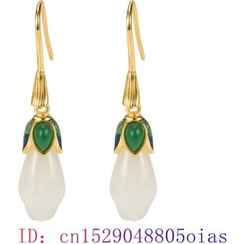 Jade Tulip Earring Natural Women Zircon 925 Silver Gemstone White Gifts Amulet Flower Fashion Chalcedony Jewelry Crystal