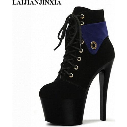 New Super high heels, 17cm thin and hate sky-high club shoes, imported suede front lacing side zipper low Dance Shoes