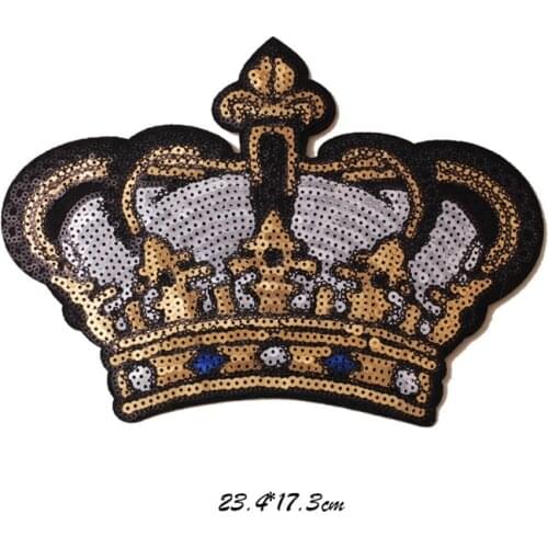 New Arrival Sequins Crown Iron on Patches Sewing Embroidered Applique for Jacket Clothes Stickers Badge DIY Apparel Accessories
