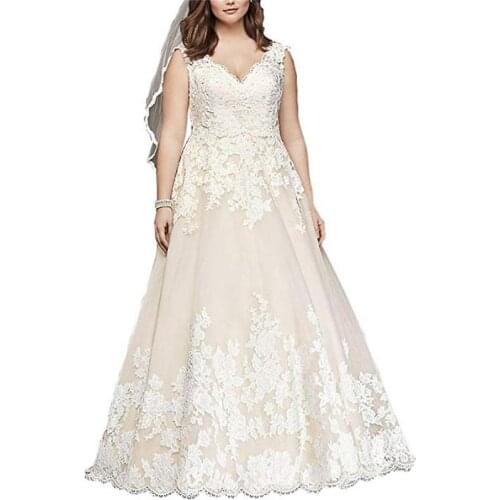New Romantic 2020 spring Bridal wedding Dress Sleeveless Lace Applique Deep V-Neck Adjustable Plus Size Wedding Dress