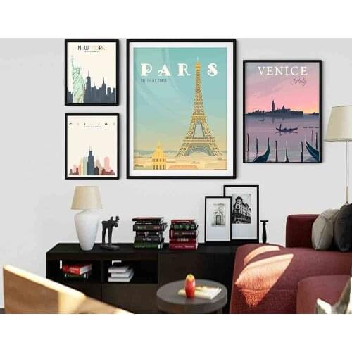 Ordic Travel Landscape Picture Skyline Art Print Paris Wall New York Canvas Painting Venice Italy France Posters Home Decor
