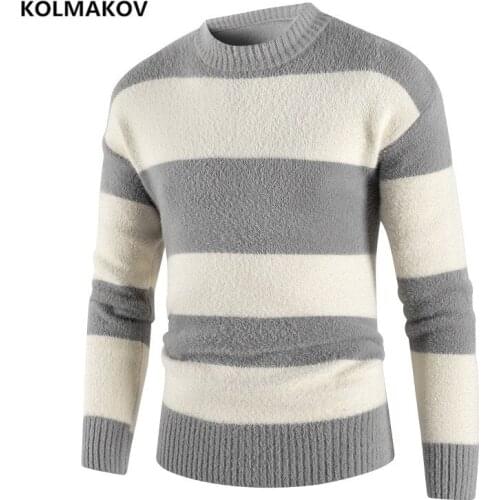 2021 autumn O-neck mens Sweaters high quality Winter Warm knitting Pullover Loose style striped men Sweater full size M-3XL