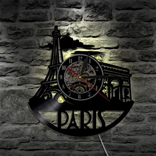 Paris City LED Vinyl Clock Lighting Color Change Wall Light Remote Controller Modern Backlight Cool Living Room Interior