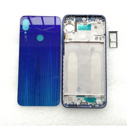 For Xiaomi Redmi Note 7 , 7 Pro Front Frame Housing Bezel + Glass Back Cover Housing Door+ Sim Tray Chassis Replacement