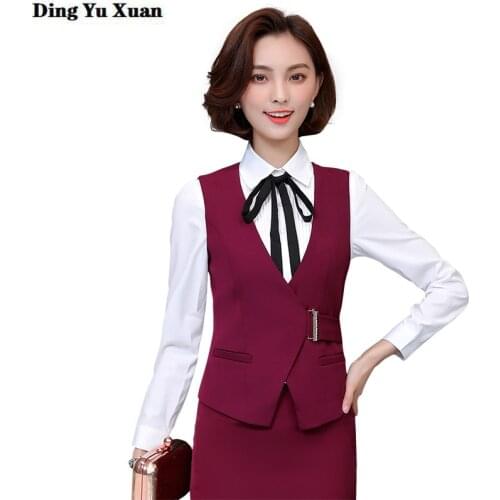 Spring Office Lady Black Navy Blue Red Business Suit Vests Women Belt Slim Formal Waistcoat V-neck Sleeveless Jacket Plus Size