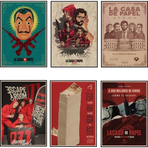 La Casa De Papel Money Heist Posters Retro Kraft Paper Art Wall Home Decoration Movie Poster Wall Stickers
