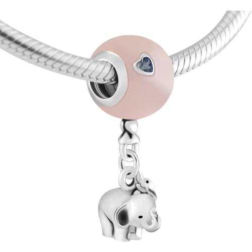 Fits for Pandora Charms Bracelets Elephant & pink balloon Dangle Beads 100% 925 Sterling Silver Jewelry Free Shipping
