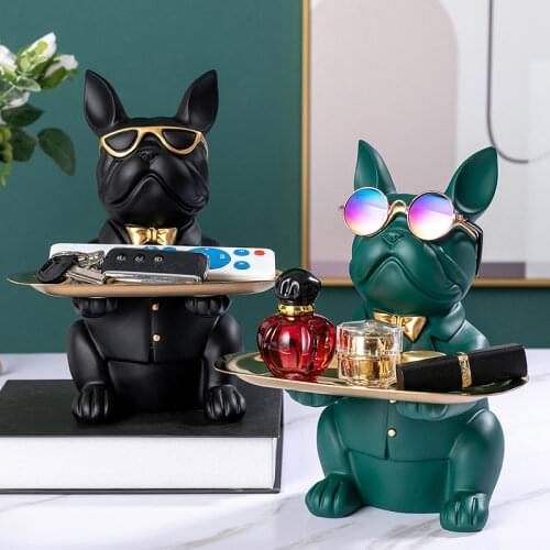 Resin Cool Bulldog Statue Coin Bank Figurine Home Decoration Modern Art Storage Statue Table Living Room Decor Accessories