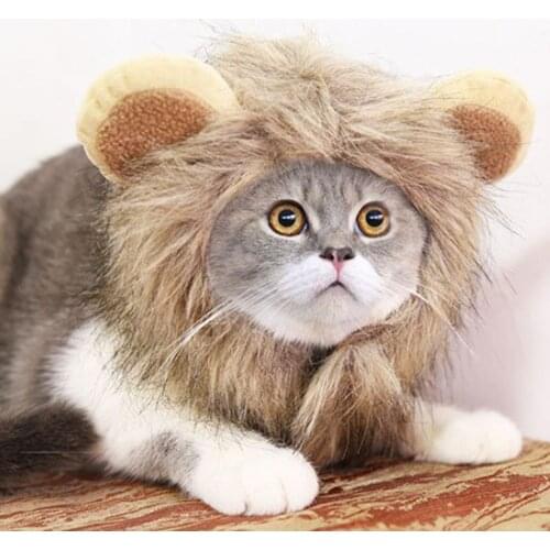 Adjustable Lion Mane Wig Cap Cat Hat Costume Cosplay with Ears Kitten Dress Up Hat Halloween Pet Supplies
