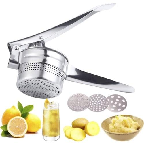Stainless Steel Potato Ricer with 3 Interchangeable Fineness Discs Fruit Vegetable Press Juicer Crusher Squeezer Kitchen Tools