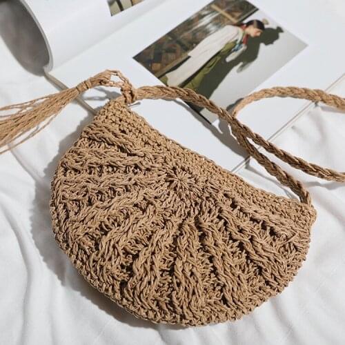 Retro Crossbody Bag Women Handwoven Shoulder Round Rattan Storage Toe Bag For Ladies Fashion Female Casual Bags