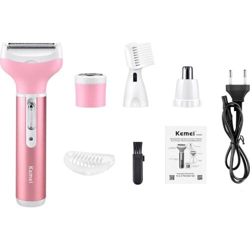 Kemei hair trimmer KM-6637 4 in 1 rechargeable lady shaver nose hair trimmer beard trimmer eyebrow hair trimmer body shaver