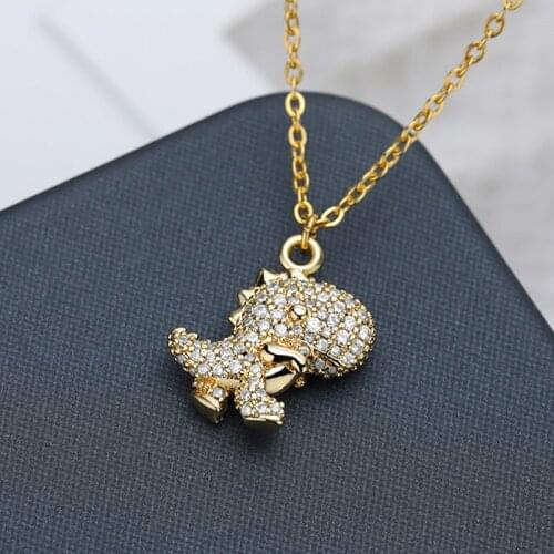 Vintage Dinosaur Necklace For Women Zircon Cute Animal Choker Pendant Necklaces Hip Hop Girl Boy Jewelry Gift Bijoux Femme