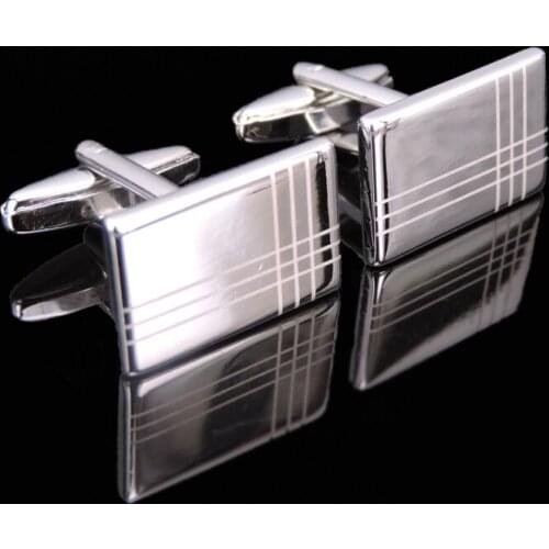 WN Mens French shirt cuff links high grade brand silver rectangular laser line cuff links fashion clothing jewelry accessories