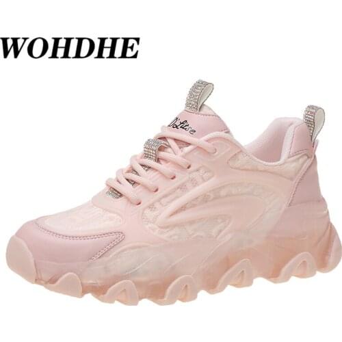 WOHDHE Classic Casual Sneakers Women Thick Bottom Daddy Shoe Lace-up Round Toe Breathing Leisure Female Vulcanize Sports Shoes