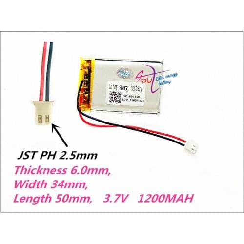 XHR-2P 2.5 603450 3.7V 1200MAH Lithium Polymer LiPo Rechargeable Battery with For MP3 MP4 GPS DVD mobile video game PAD E-books