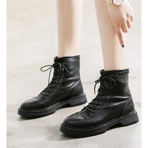 Women Square Heel Boots Ladies Mid-Calf Bootee Black Female Lace Up Zip Boots 2020 Autumn Winter Woman Shoes