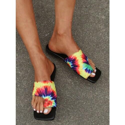 2021 Women Mix Color Summer Slippers Woman Square Toe Flip Flop Ladies Casual Home Flats Female Outdoor Beach Shoes Plus Size