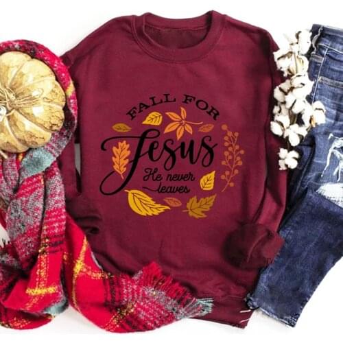 Colored Fall For Jesus He Never Leaves Sweatshirt Retro Women Autumn Long Sleeve Thanksgiving Holiday Pullovers Streetwear