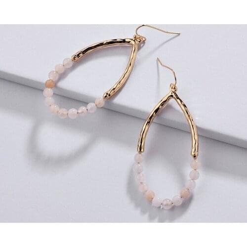 Teardrop Gold Metal Dangle Earring with Natural Gems Stone Beads Women Handmade Trendy Hoop Earrings Wholesales WX1722