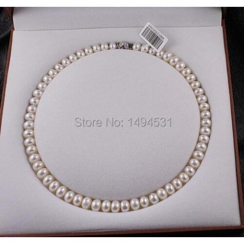 100% Real Pearl Necklace 45cm Natural Freshwater Pearl Torque 9-10mm Highlight Fashion Necklace Women Female Gift Jewelry