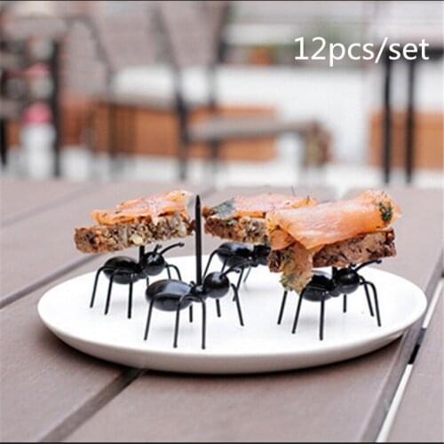 12Pc Kitchen Gadgets Mini Ant Fruit Fork Cutlery Plastic Fruit Cake Holder Kitchen Bar Kids Dessert Forks Tableware Party Decor