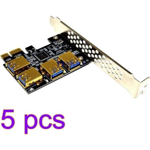 5PCS PCIE PCI-E PCI Express Riser Card 1x to 16x 1 to 4 USB 3.0 Slot Multiplier Hub Adapter For Bitcoin Mining Miner BTC Devices