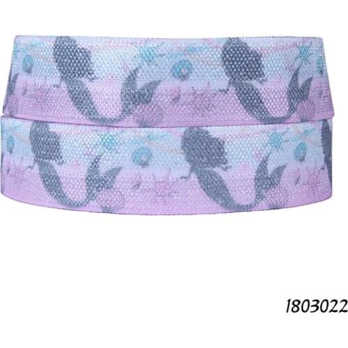 50 yards/lot) Flora Ribbons beautiful mermaid printed heat transfer fold over elastic