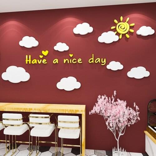 Cartoon Sky Cloud Acrylic Wall stickers For kids room Home decoration Childrens room Ceiling DIY Decor Living room Wall Sticker