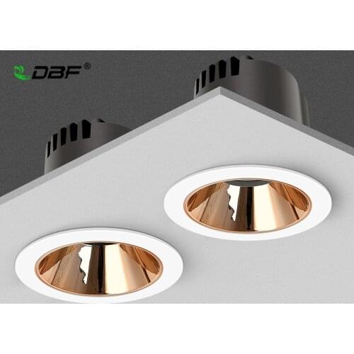 DBF Anti-Glare Ceiling Spot Light 7W 12W 15W 18W Black/White/Gold/Silver Reflector Hotel Wall Washer Dimmable Embedded Downlight