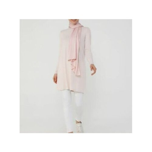 Refka Basic Viscose Fabric Cycling Neck Tunic 85 cm - Soft Pink-Refka Basic large size custom design top preferred